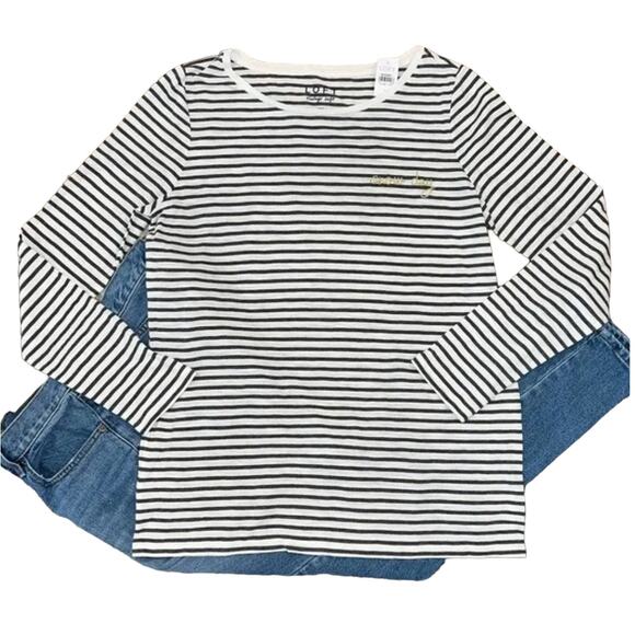 NWT LOFT Grey & Ivory W/Gold Snow Day Embroidery Vintage Soft Tee - SIZE LARGE - Picture 1 of 10